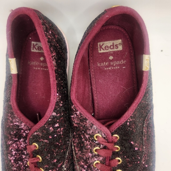 Kate Spade New York X Keds Deep Cherry Lace Up Glitter Sneakers Size 8.5 Formal - Picture 3 of 10